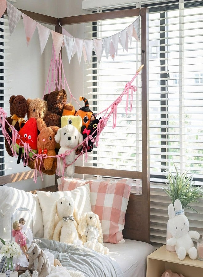 Ribbonlic Pink Bow Stuffed Animal Storage Hammock Net Pink Christmas Bow Room Decor for Youth Cute Stuffed Animal Net Corner Plushie Organizer Boho Coquette Nursery Dorm Bedroom Decor Aesthetic - Image 5